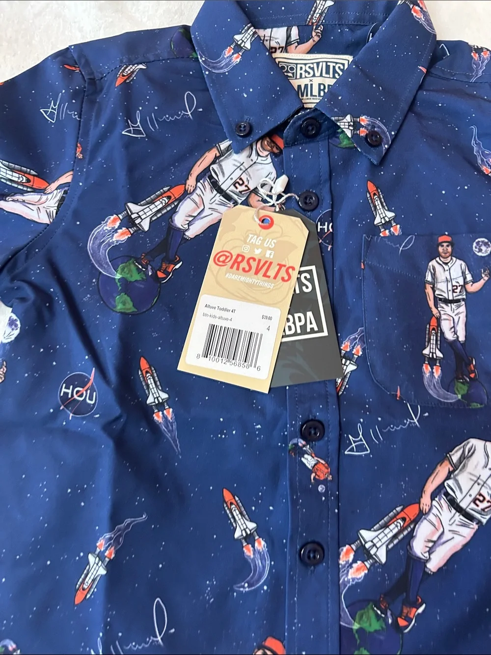 RSVLTS Navy Astronaut & Baseball Short-Sleeve Button-Down Shirt